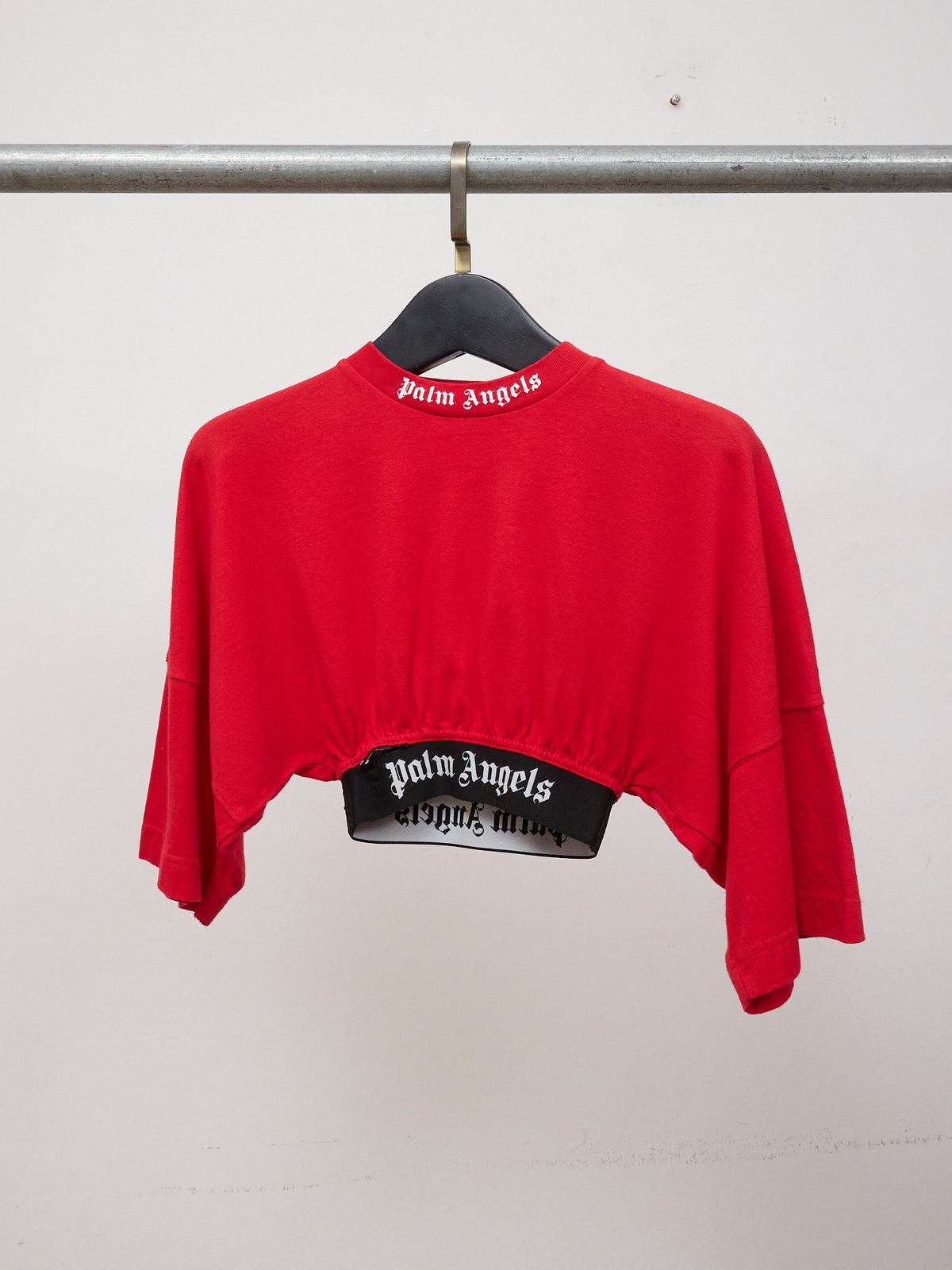Palm Angels Boxer Crop Top with Logo Band in Red