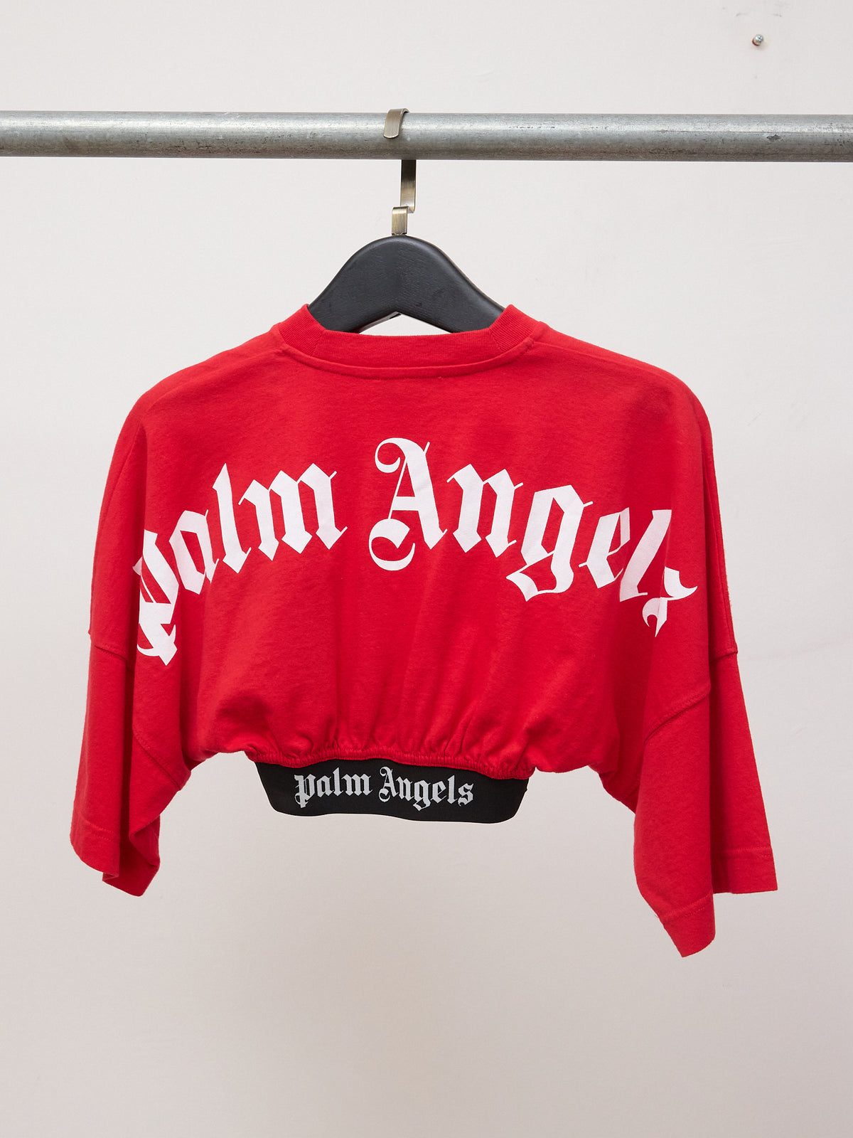 Palm Angels Boxer Crop Top with Logo Band in Red