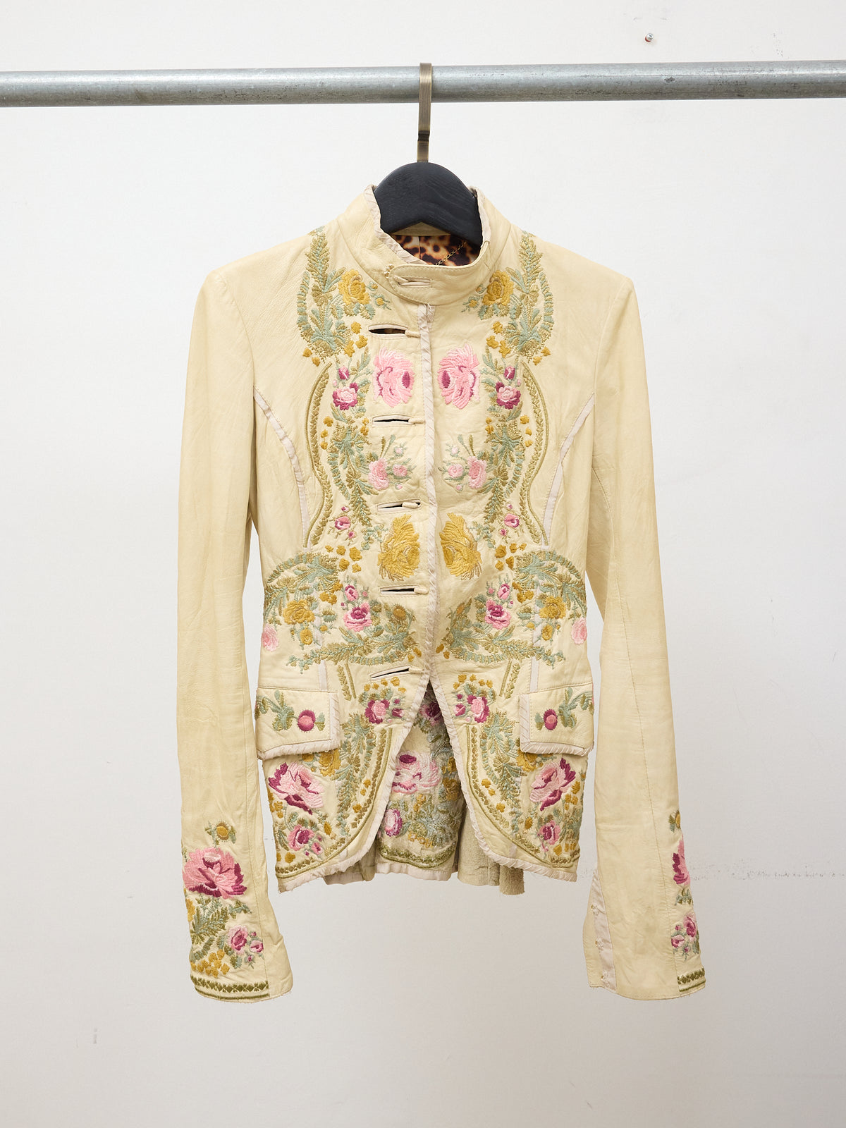 Roberto Cavalli S/S 2003 Vintage Runway Embroidered Floral Leather Jacket
