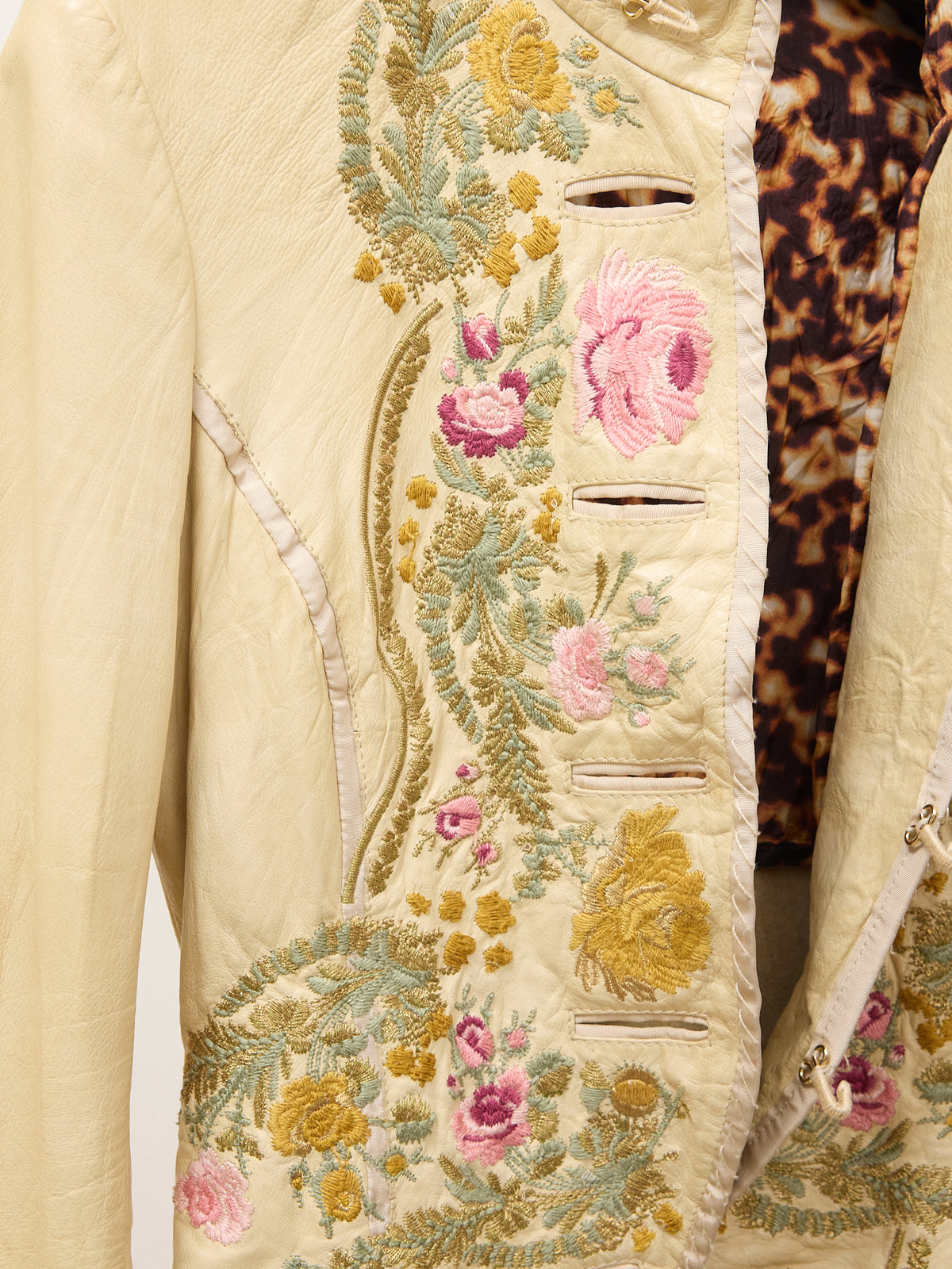 Roberto Cavalli S/S 2003 Vintage Runway Embroidered Floral Leather Jacket