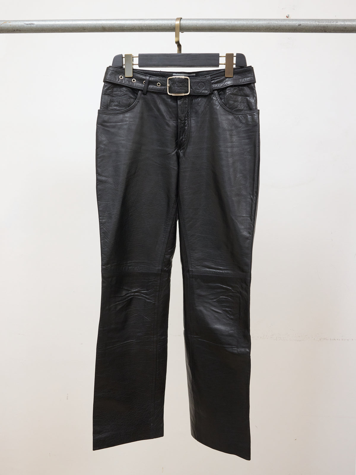 Bogner Black Leather Jeans with Belt