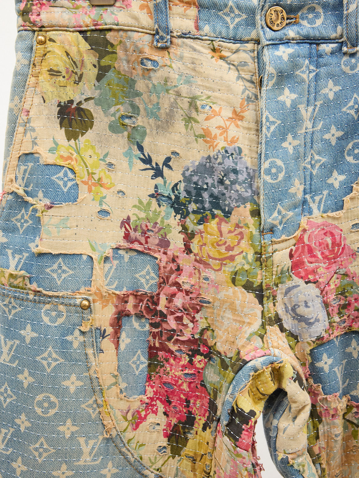 Louis Vuitton Floral Distressed Monogram Denim Jeans