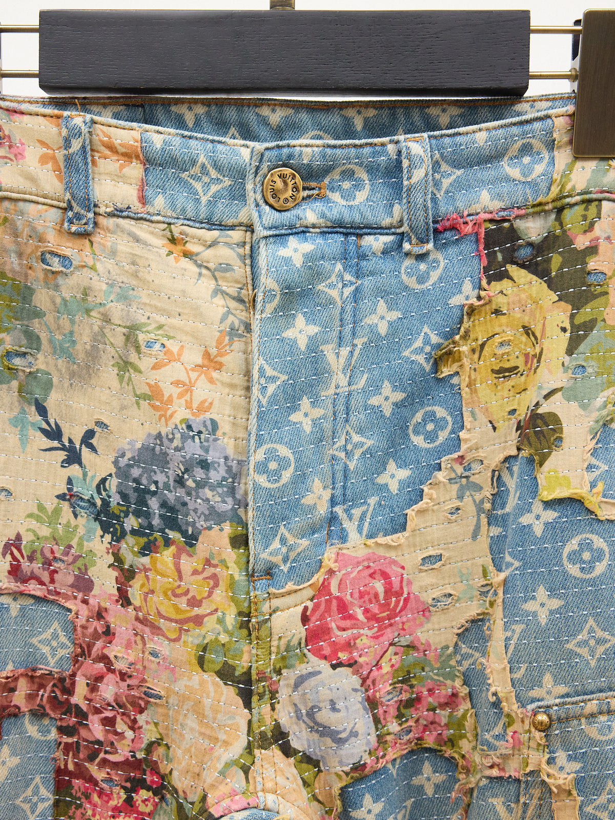 Louis Vuitton Floral Distressed Monogram Denim Jeans