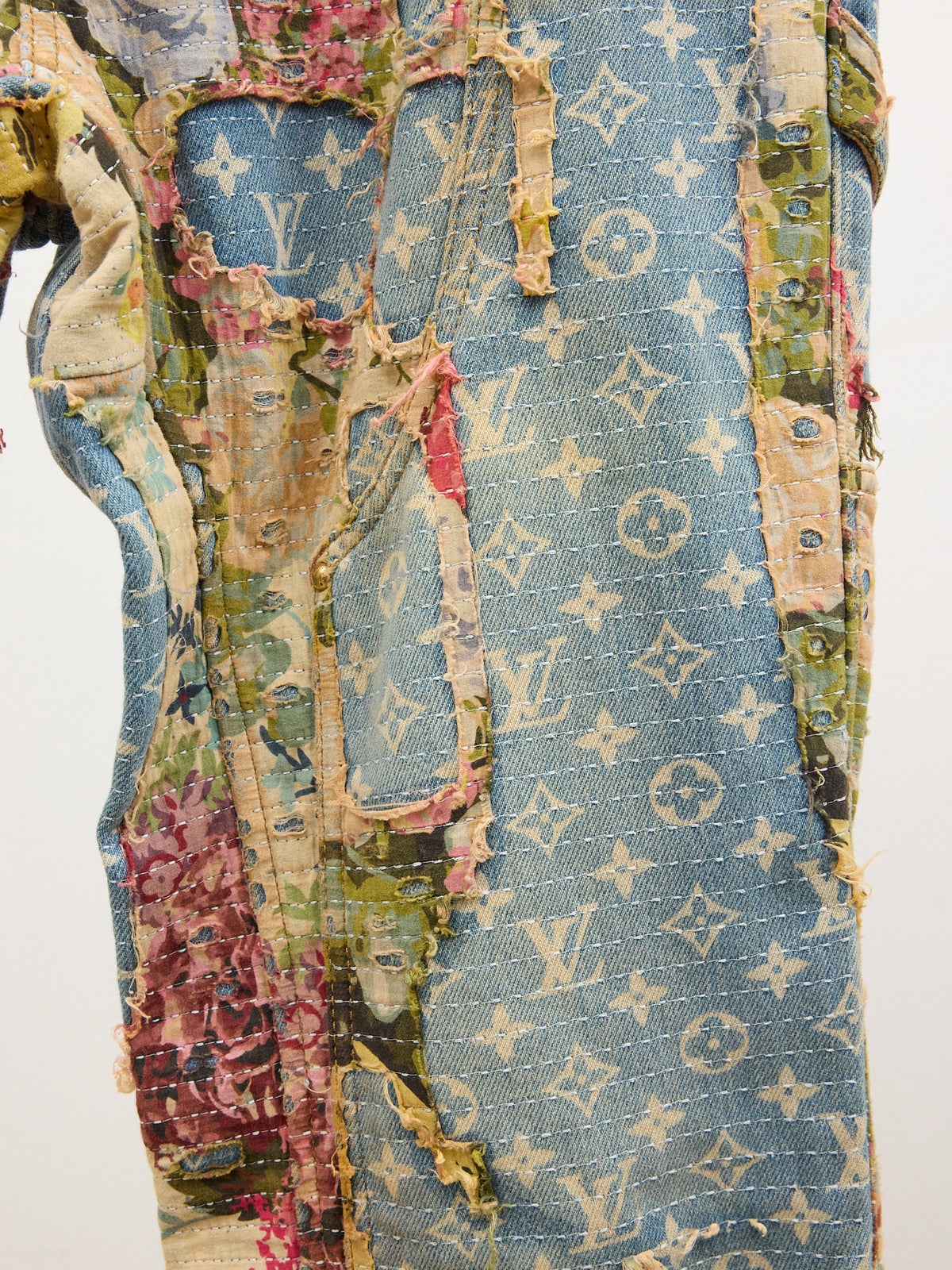 Louis Vuitton Floral Distressed Monogram Denim Jeans