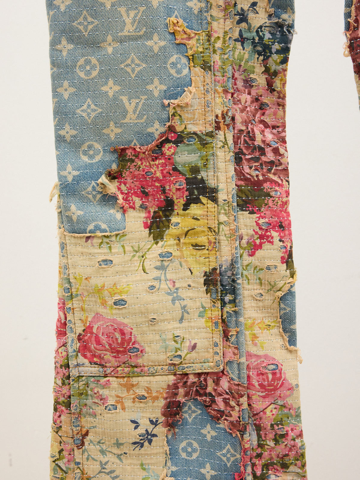 Louis Vuitton Floral Distressed Monogram Denim Jeans