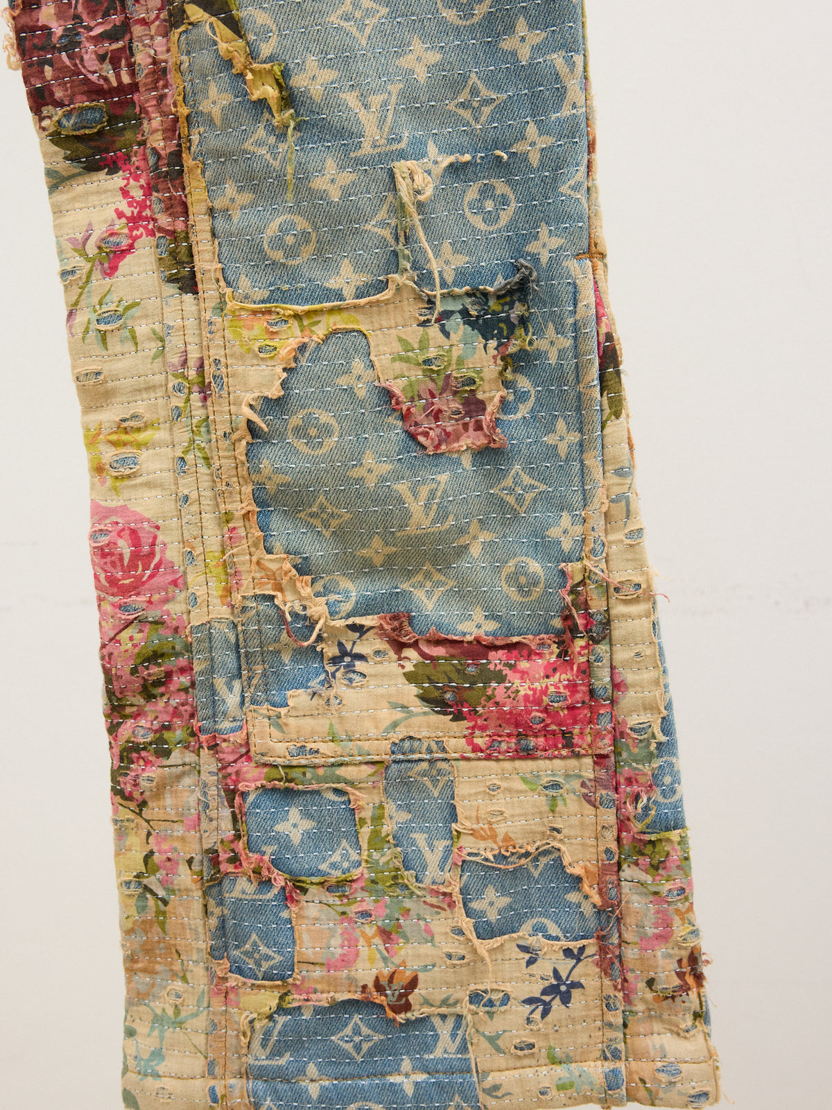 Louis Vuitton Floral Distressed Monogram Denim Jeans