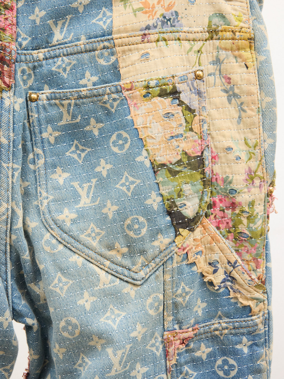 Louis Vuitton Floral Distressed Monogram Denim Jeans