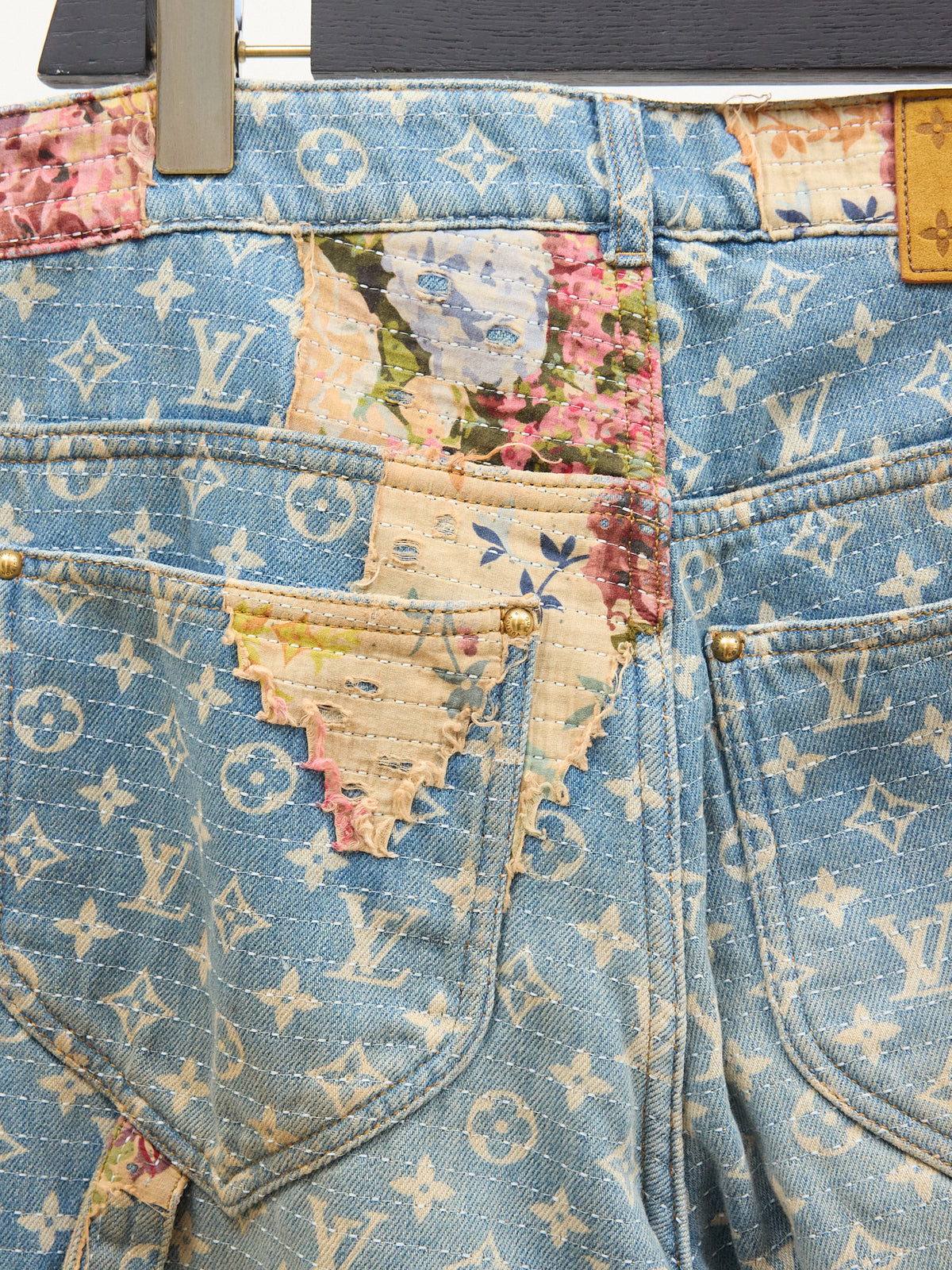 Louis Vuitton Floral Distressed Monogram Denim Jeans