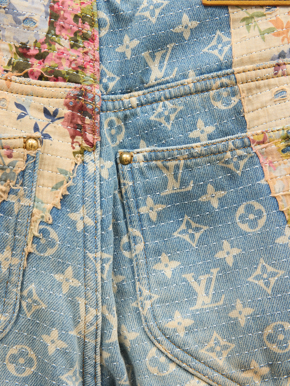 Louis Vuitton Floral Distressed Monogram Denim Jeans