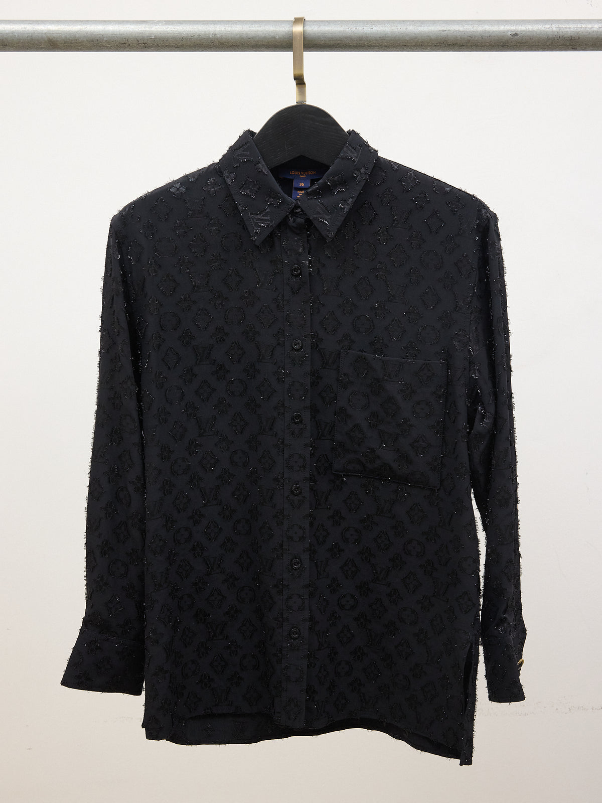 Louis Vuitton Silk Monogram Lurex Jacquard LS Shirt in Black