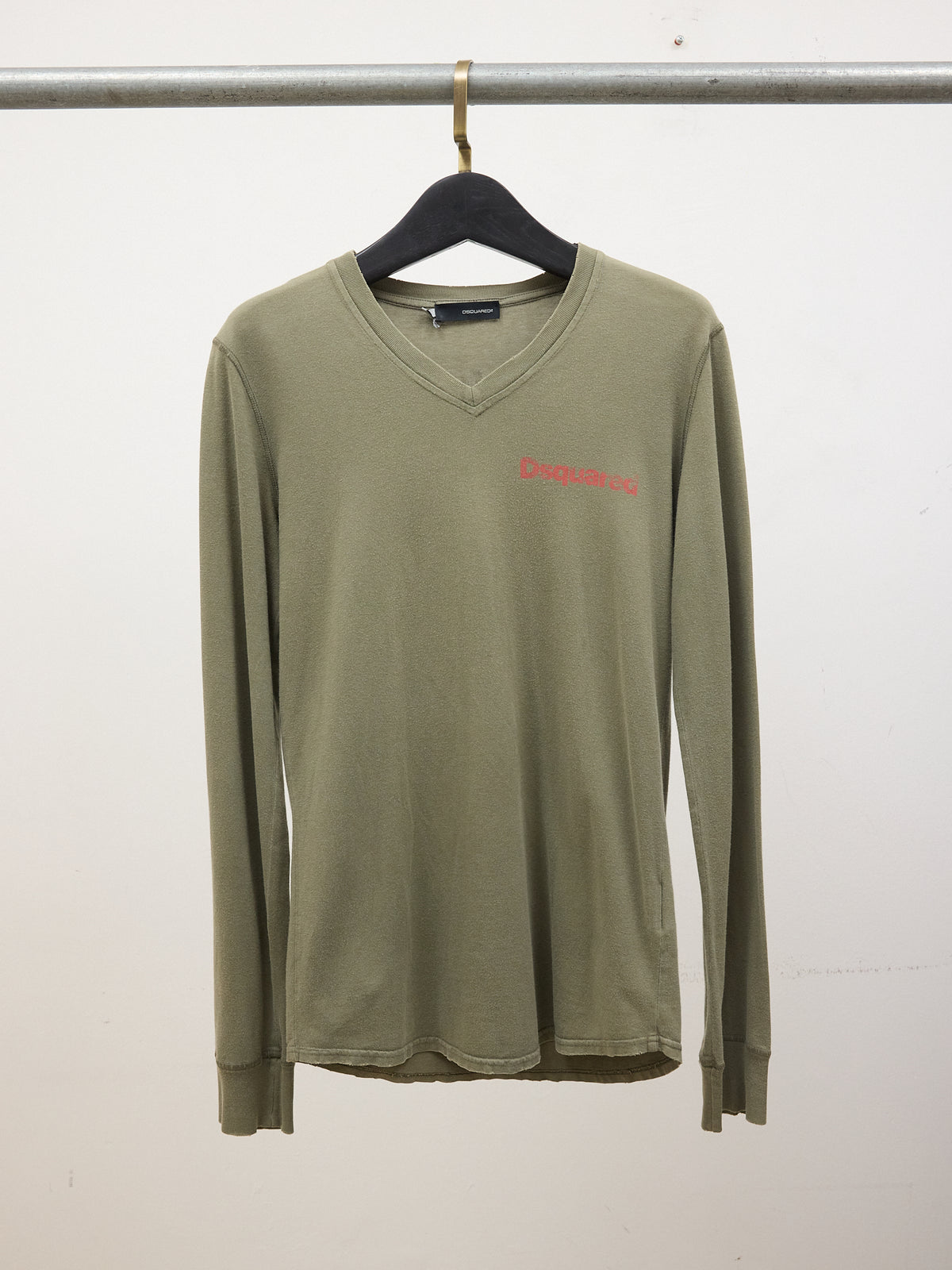 Dsquared2 Long-sleeve V-neck T-shirt in Army Green