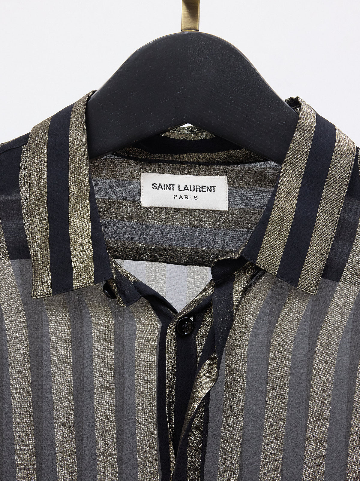YSL Women's Silk Striped Dress Shirt in Black & Gold