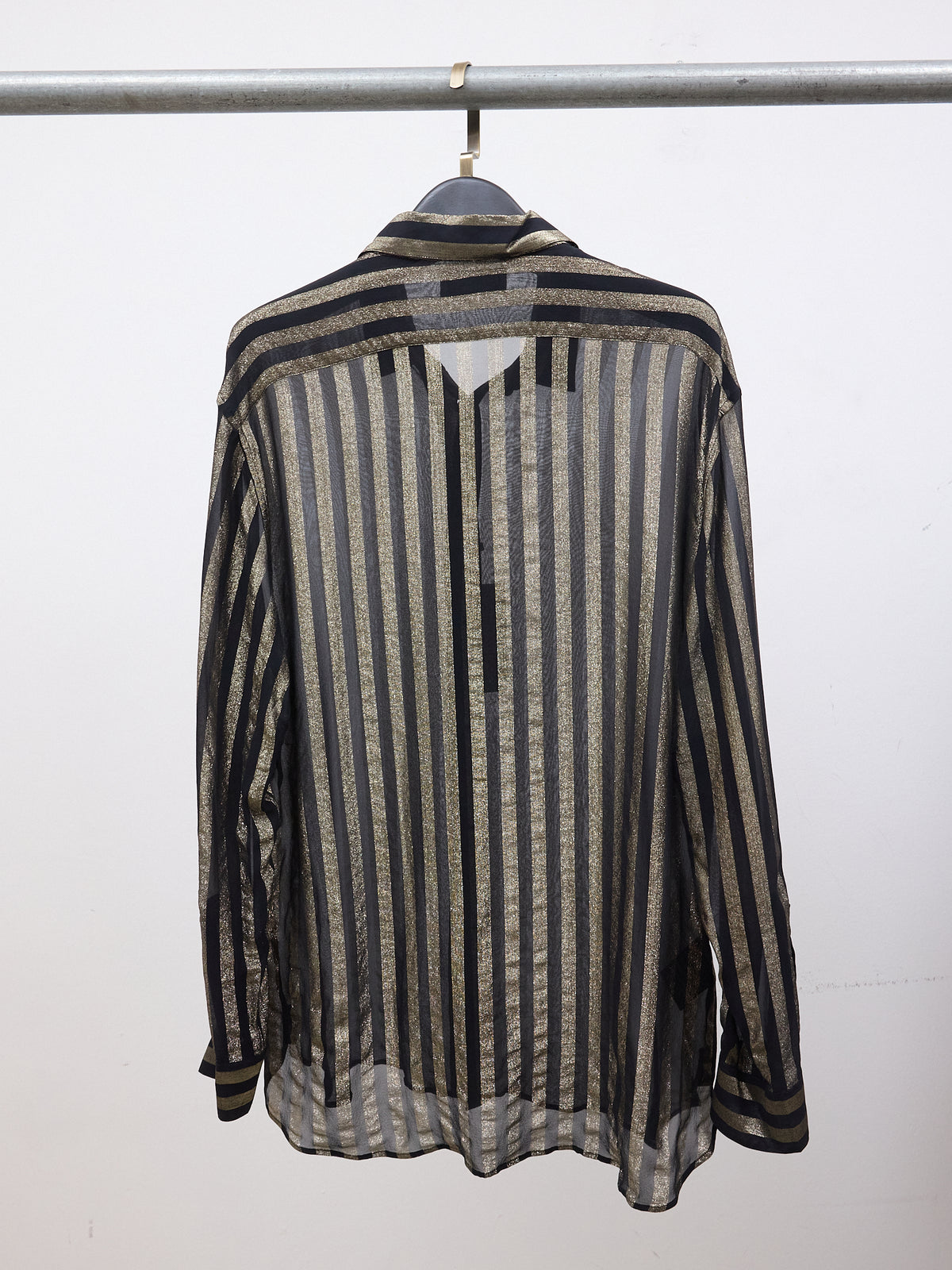 YSL Women's Silk Striped Dress Shirt in Black & Gold