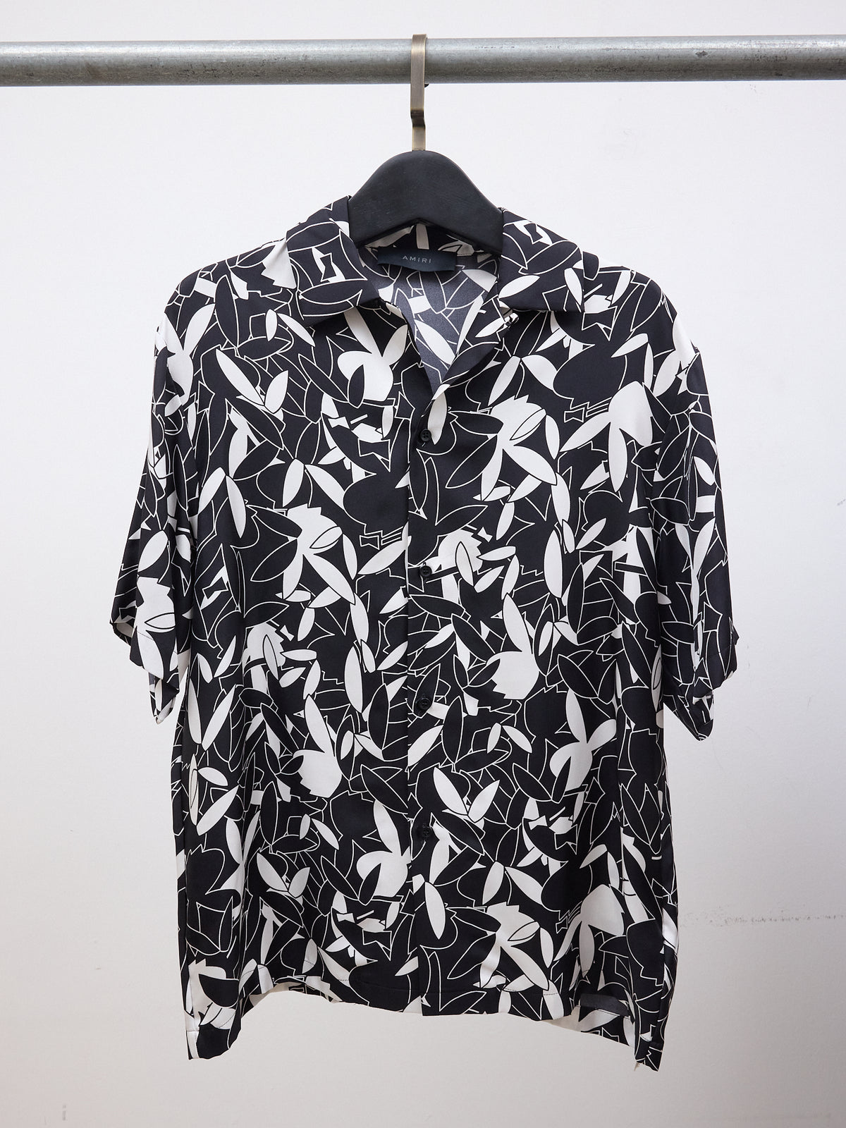 Amiri Allout Playboy Logo Silk Shirt in Black and White