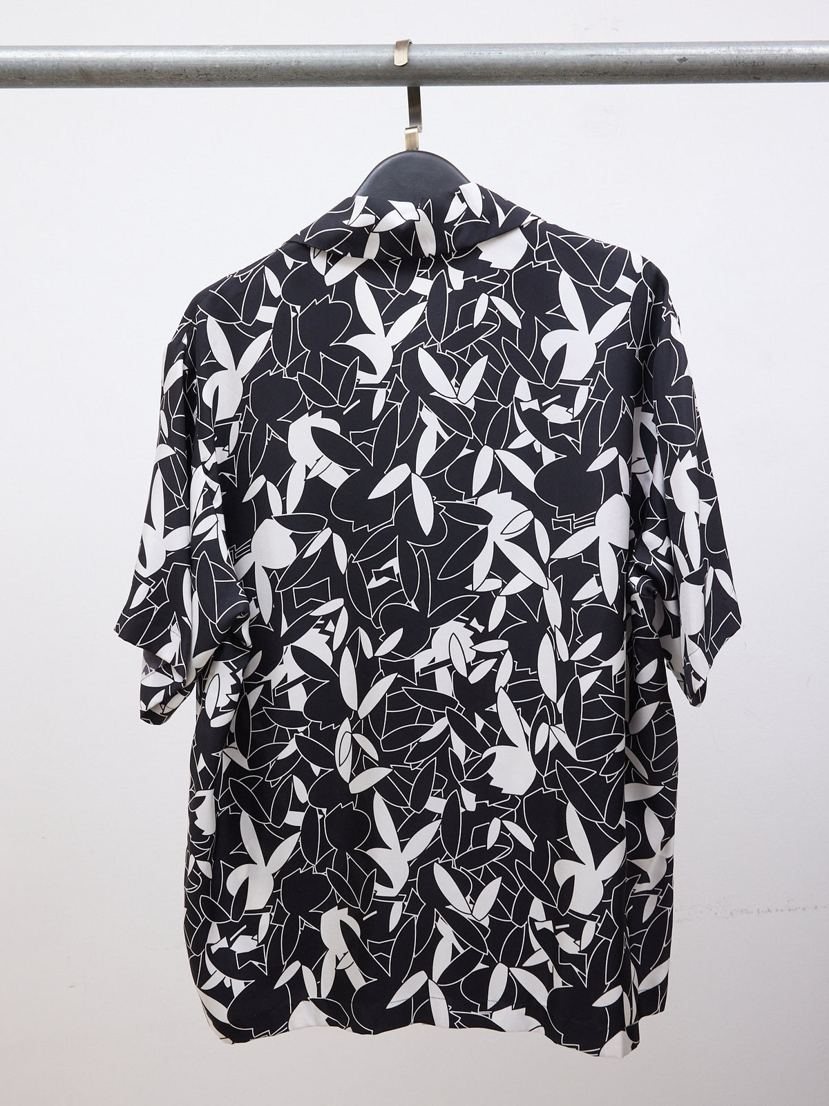 Amiri Allout Playboy Logo Silk Shirt in Black and White