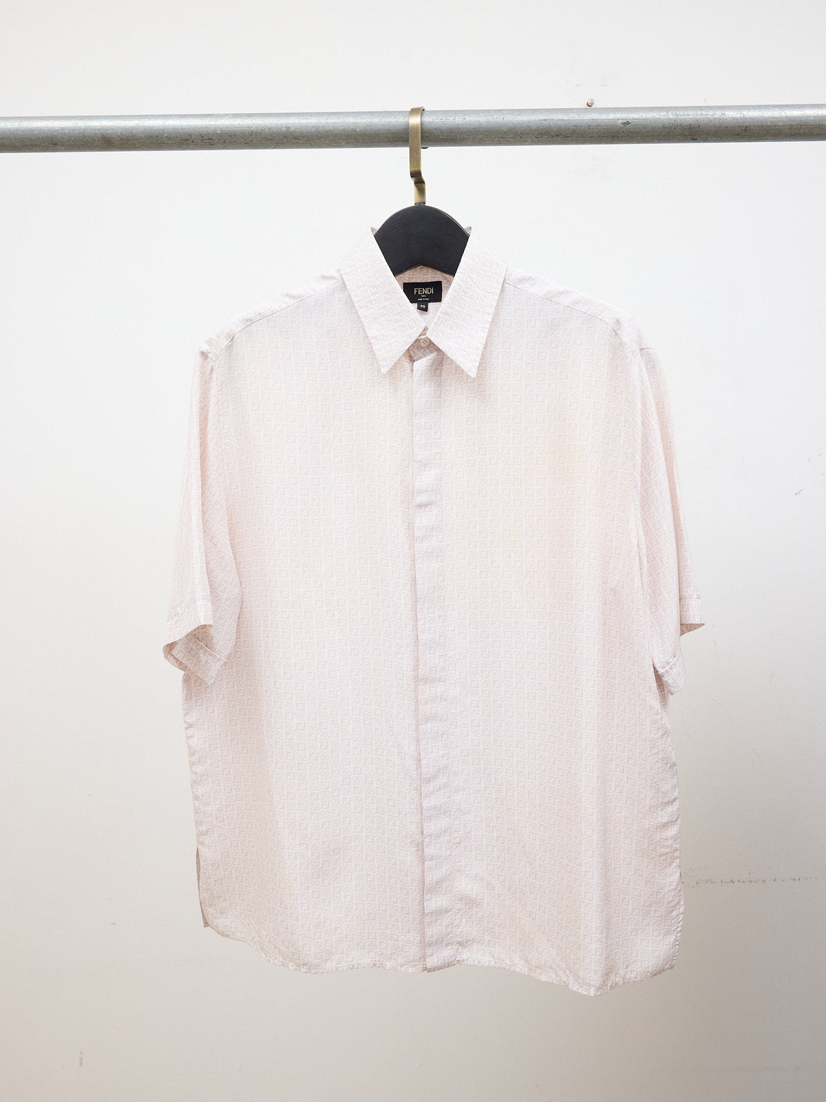 Fendi Purple FF Monogram White Silk Short Sleeve Button Up Shirt
