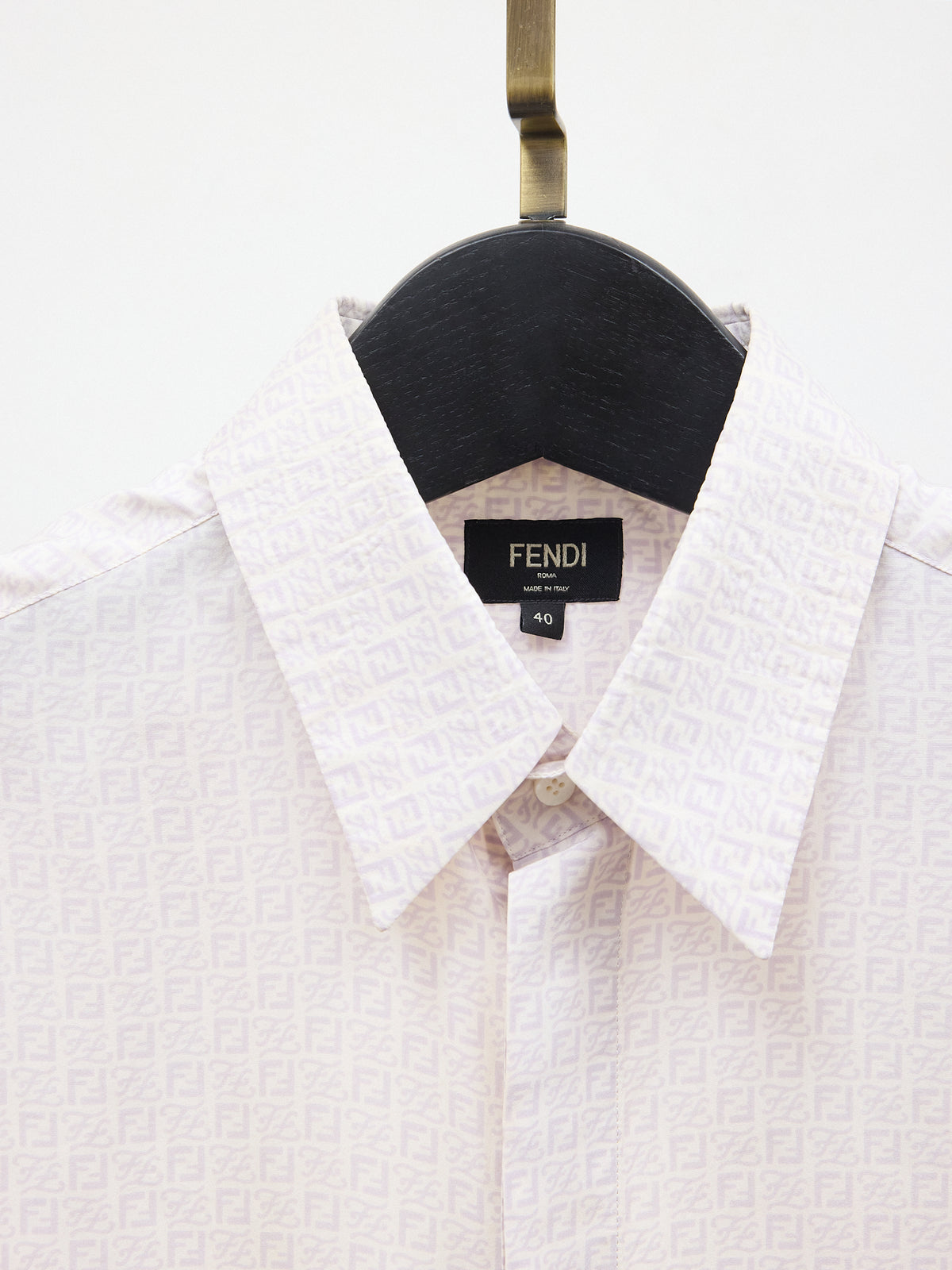 Fendi Purple FF Monogram White Silk Short Sleeve Button Up Shirt