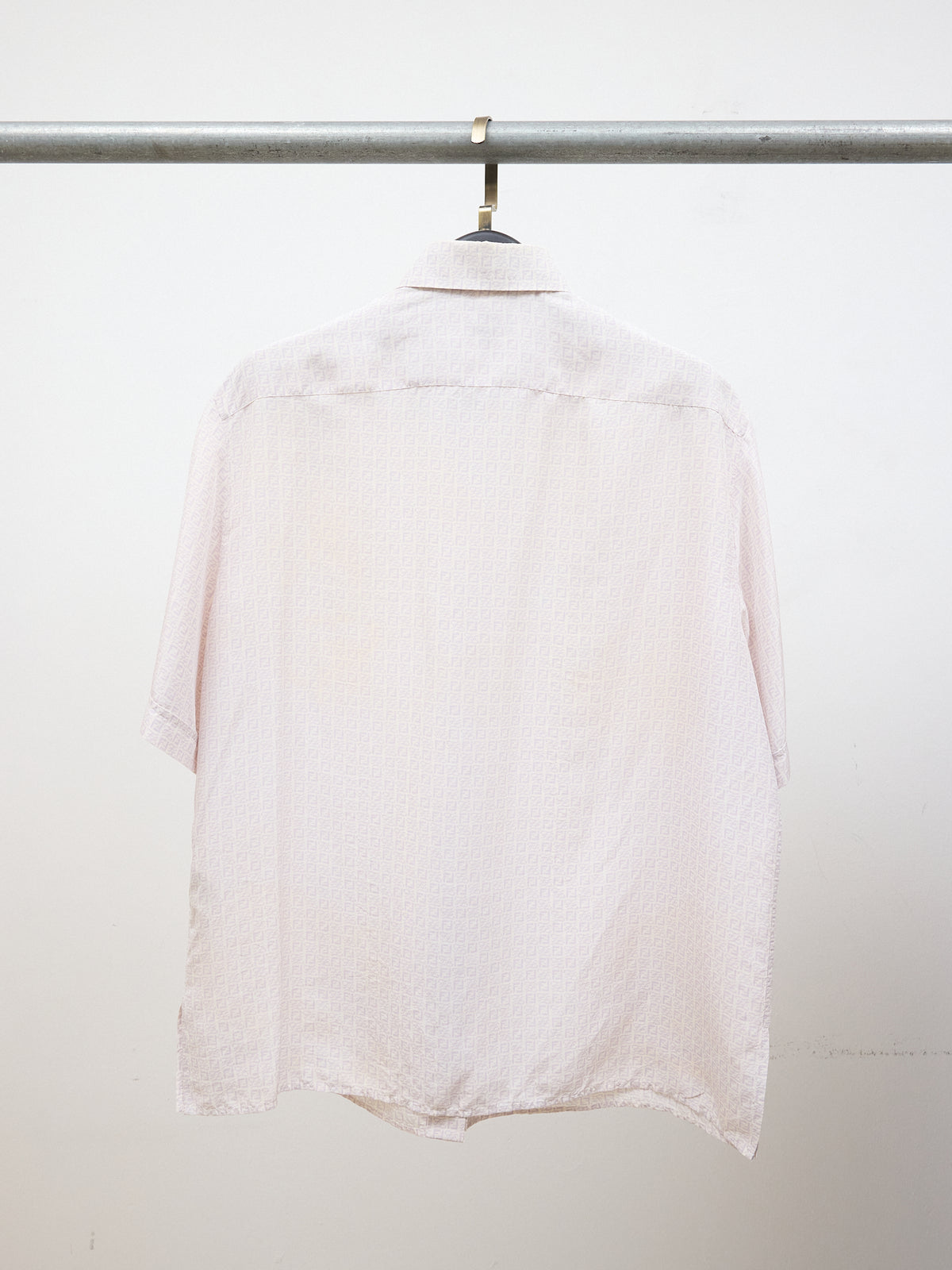 Fendi Purple FF Monogram White Silk Short Sleeve Button Up Shirt