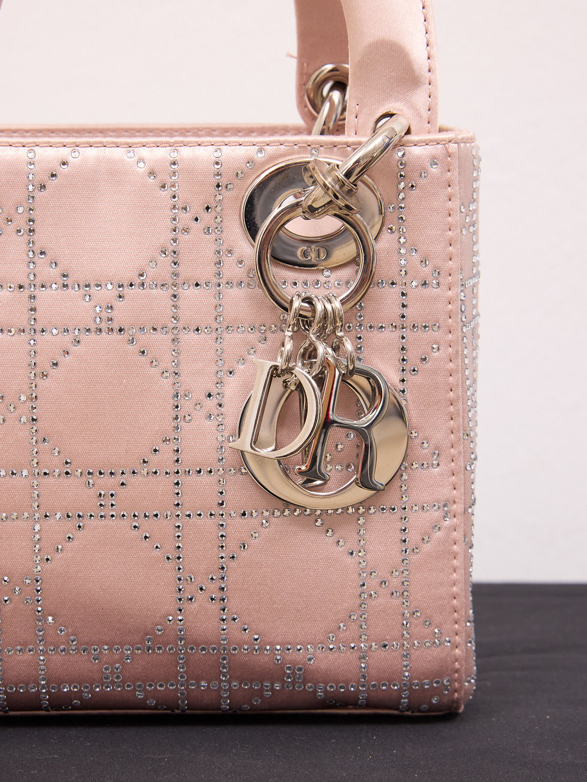 Lady Dior Bag Crystal Embellished Cannage Quilt Satin Mini Satchel