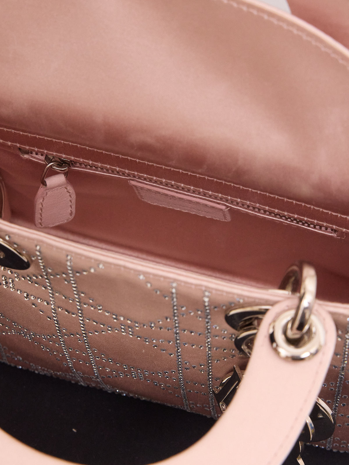 Lady Dior Bag Crystal Embellished Cannage Quilt Satin Mini Satchel