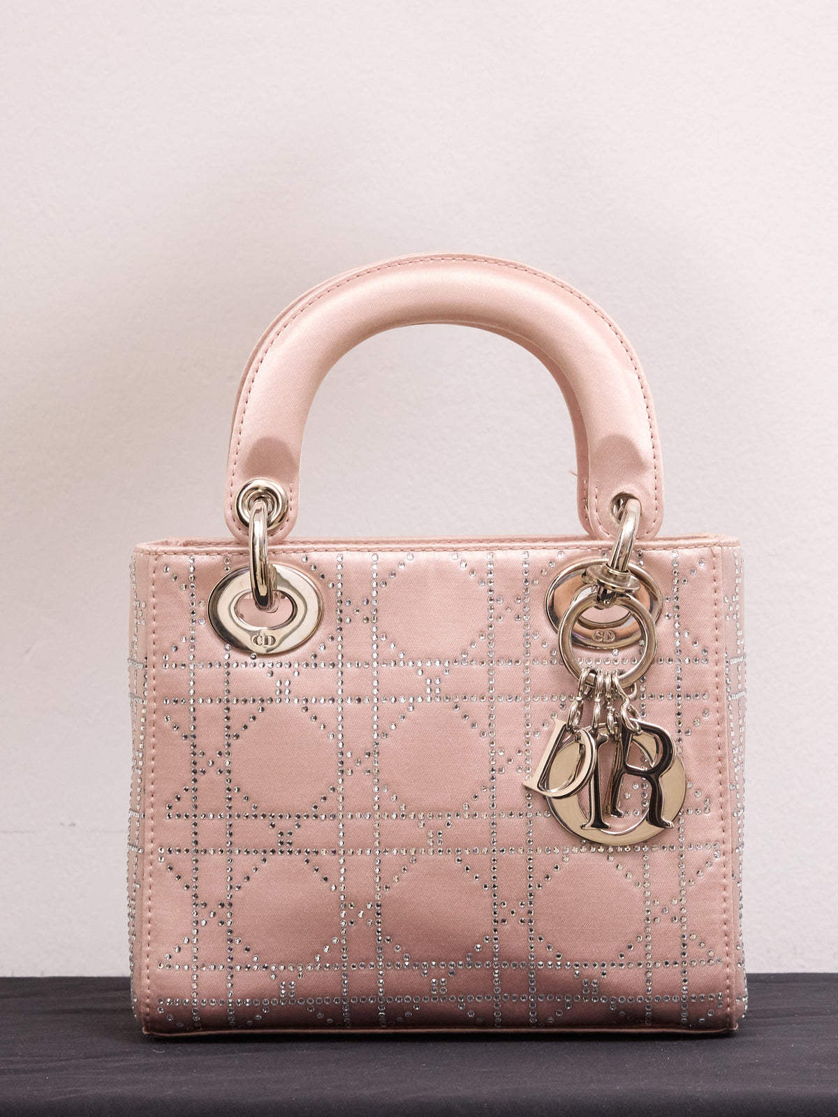 Lady Dior Bag Crystal Embellished Cannage Quilt Satin Mini Satchel