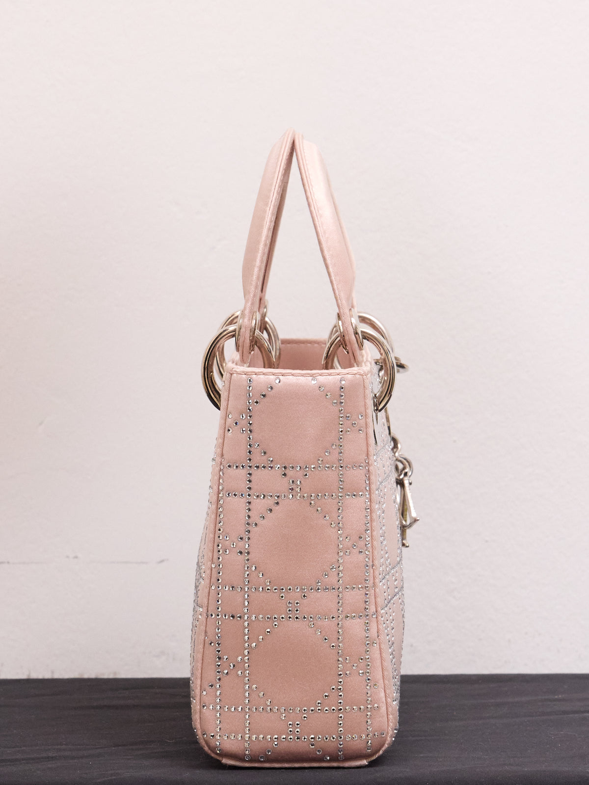 Lady Dior Bag Crystal Embellished Cannage Quilt Satin Mini Satchel
