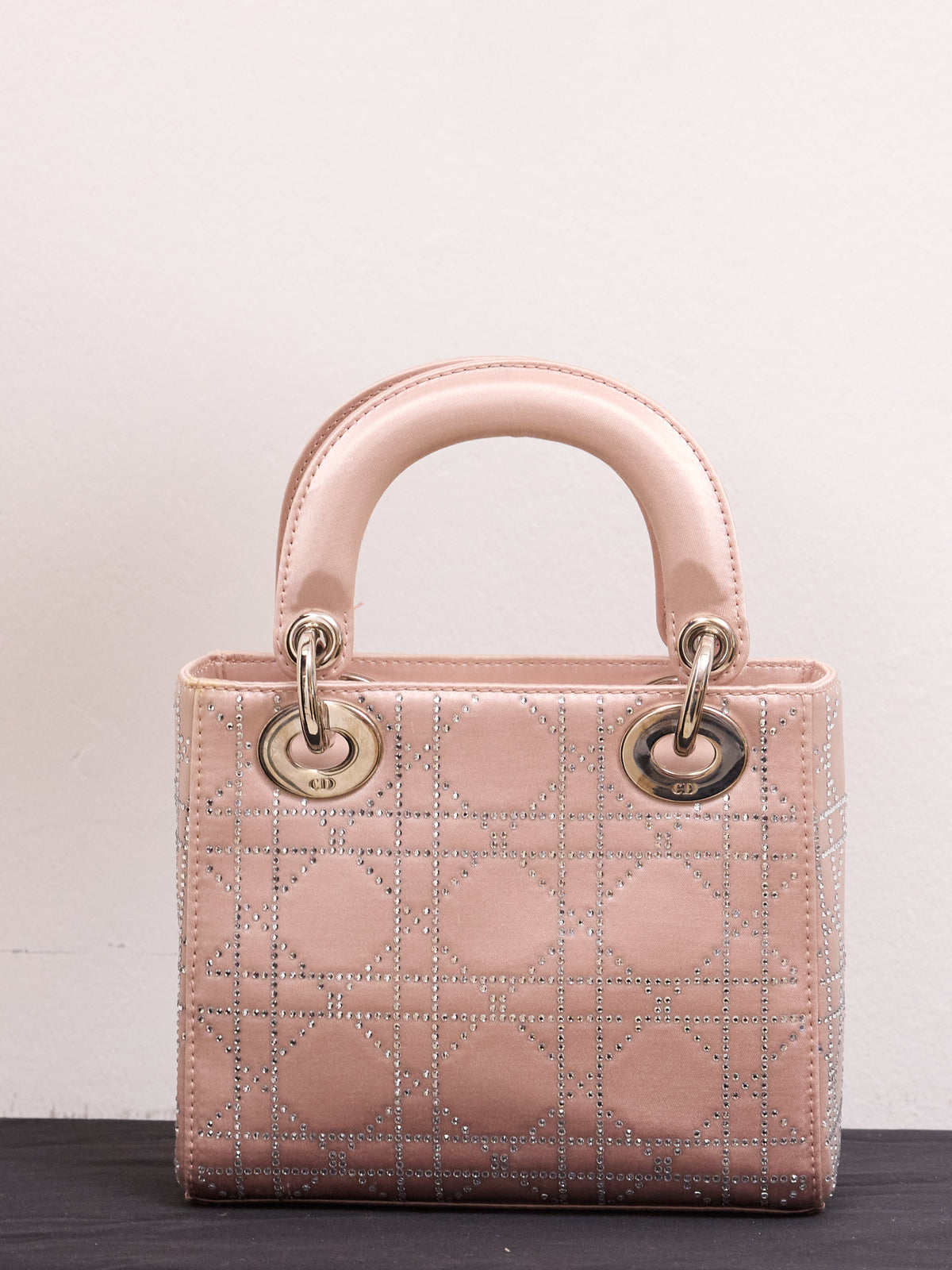 Lady Dior Bag Crystal Embellished Cannage Quilt Satin Mini Satchel