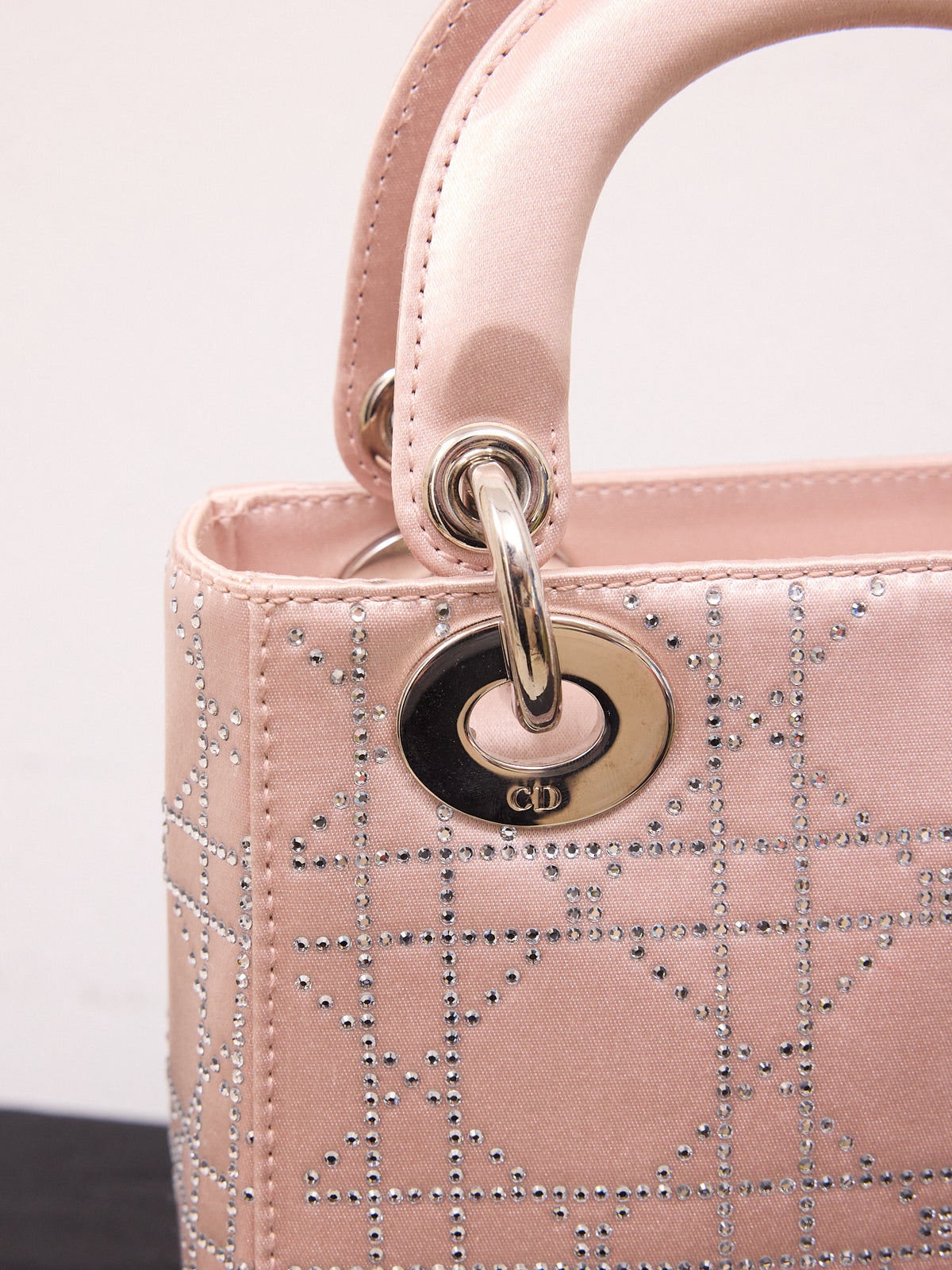 Lady Dior Bag Crystal Embellished Cannage Quilt Satin Mini Satchel