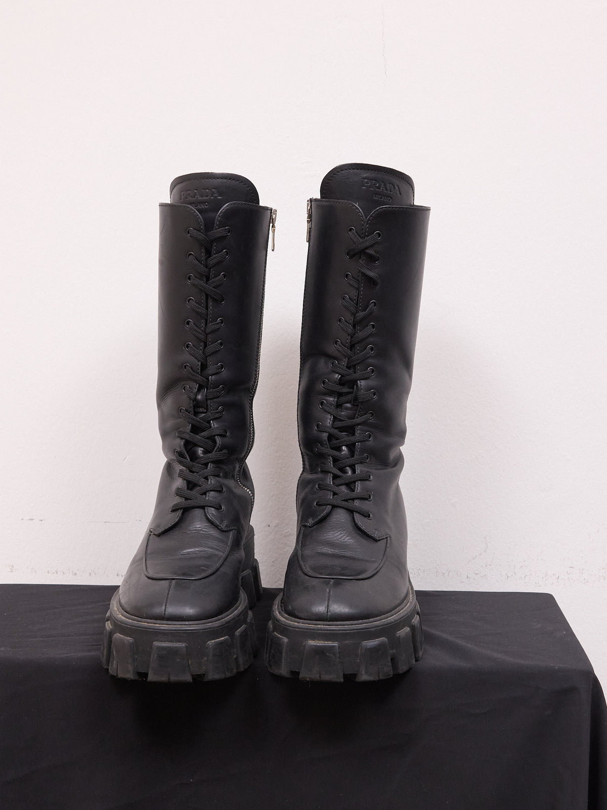 Prada Knee-high Combat Boots in Black