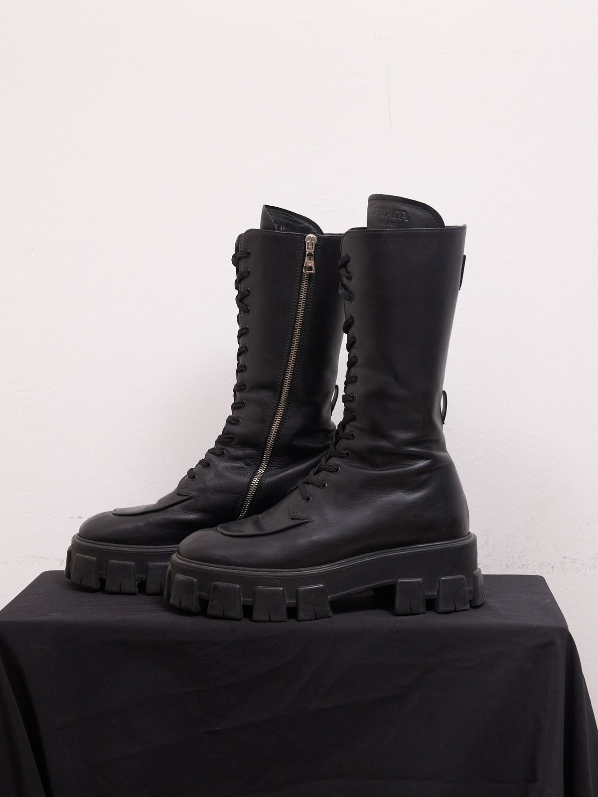 Prada Knee-high Combat Boots in Black