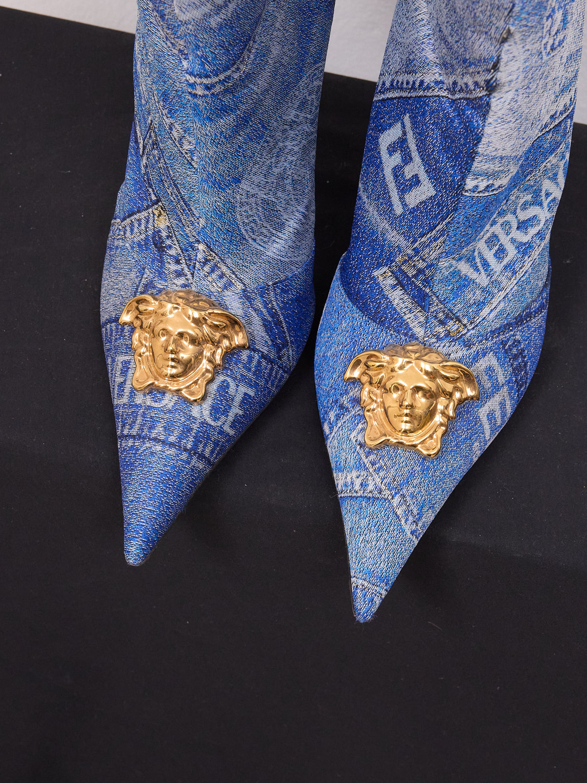 Versace x Fendi Denim Knee-High Heel Boots
