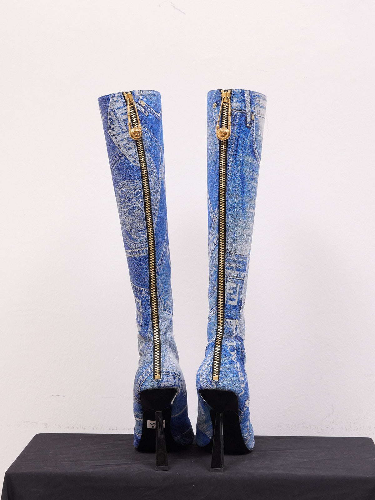 Versace x Fendi Denim Knee-High Heel Boots