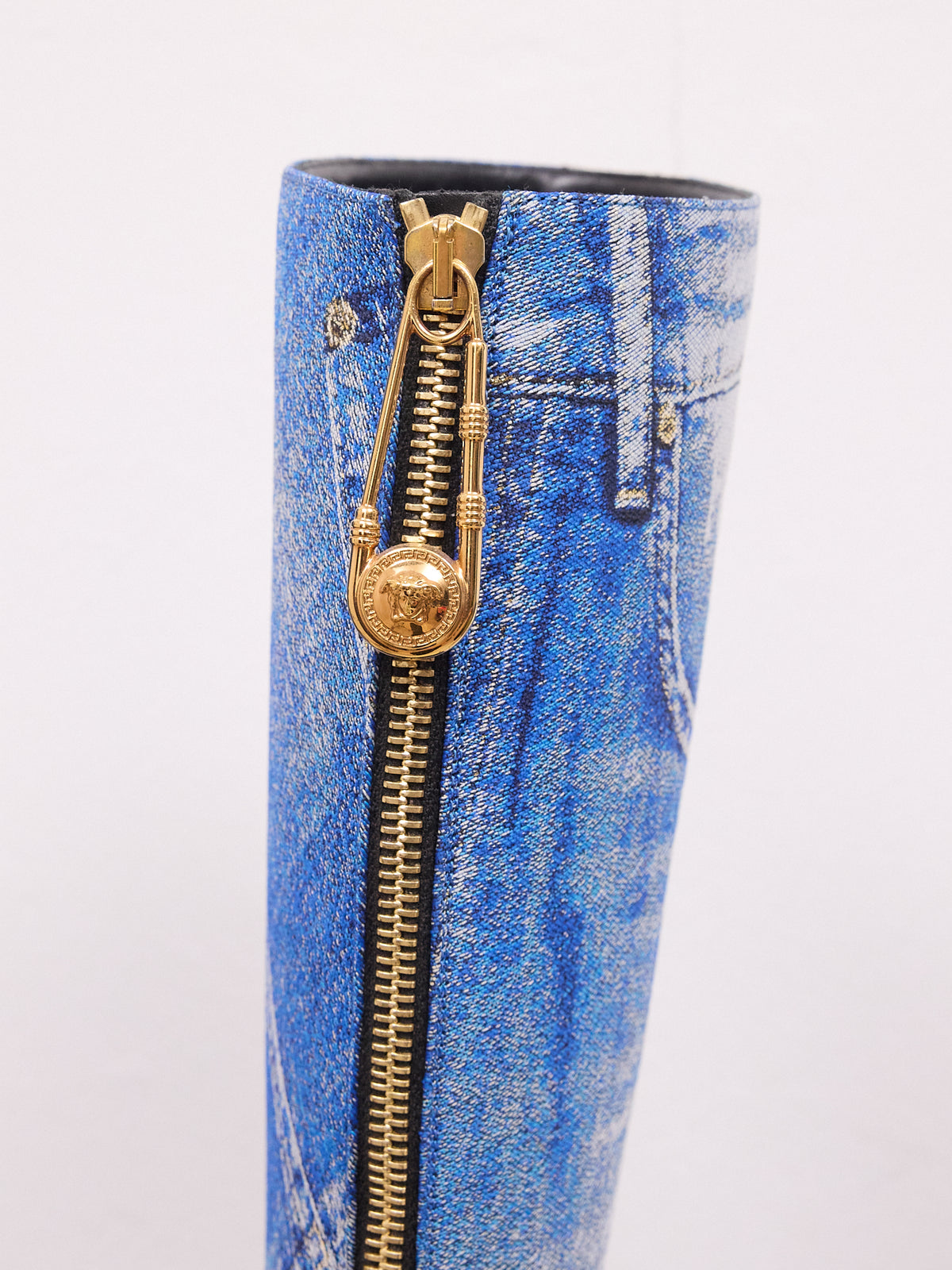 Versace x Fendi Denim Knee-High Heel Boots