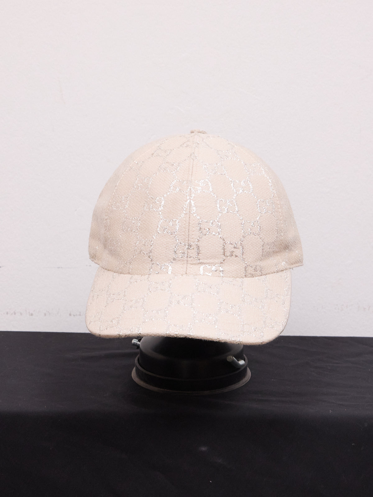 Gucci GG Monogram Silver Lamé Baseball Cap