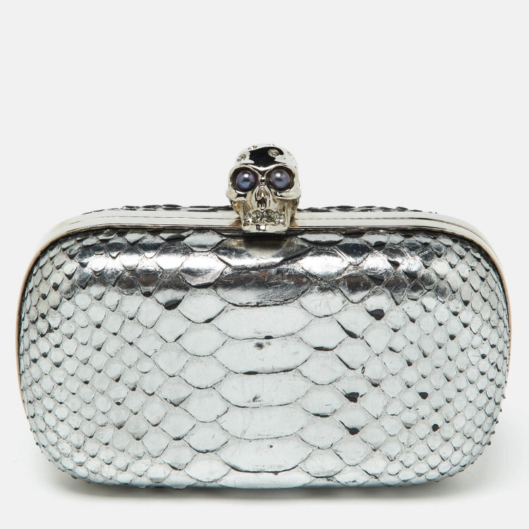 Alexander Mcqueen Silver Skull Box Clutch