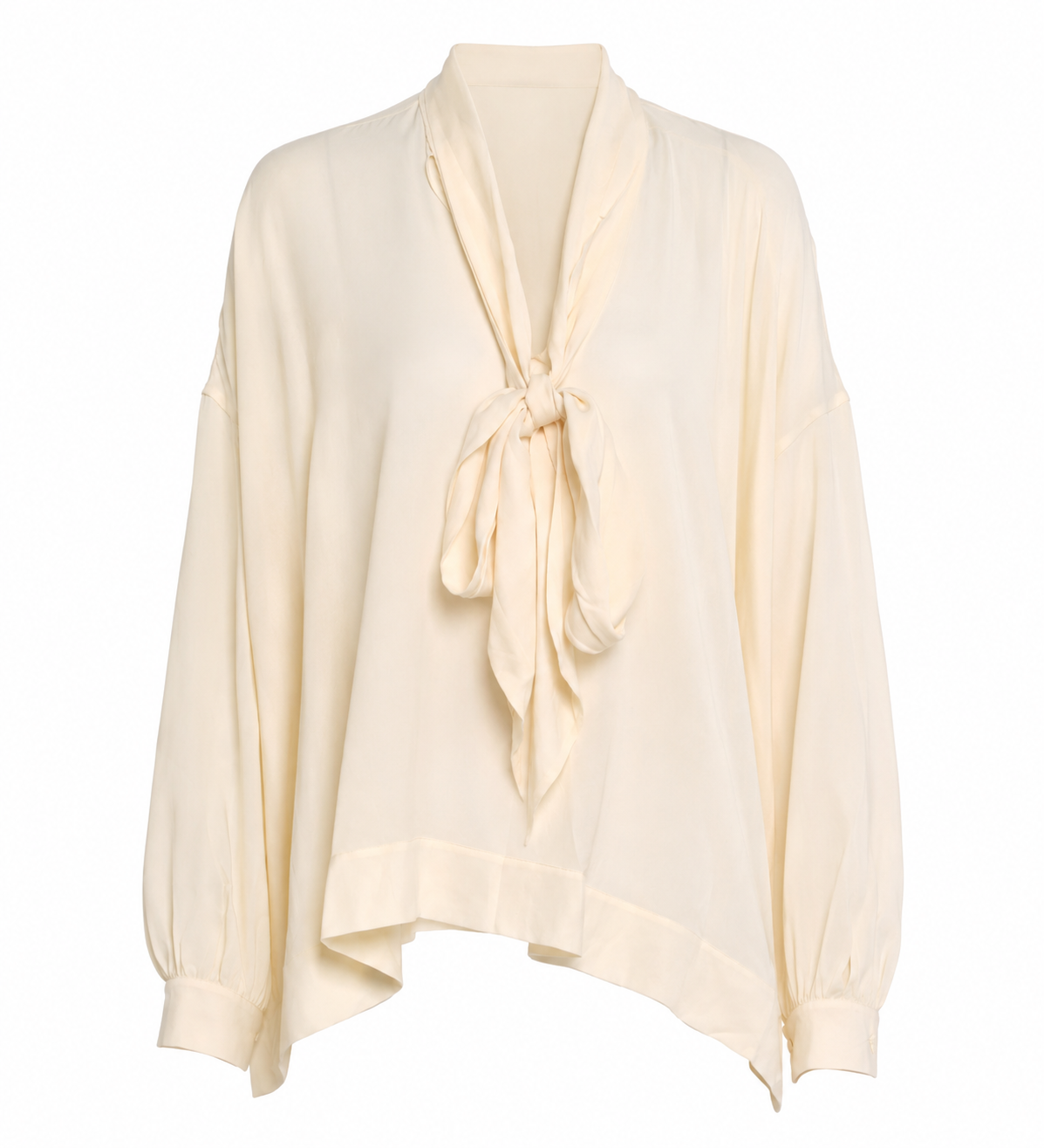 Balenciaga Off White Silk Tie Neck Blouse
