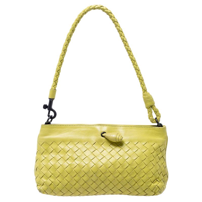 Bottega Veneta Yellow Intrecciato Woven Leather Frame Pochette