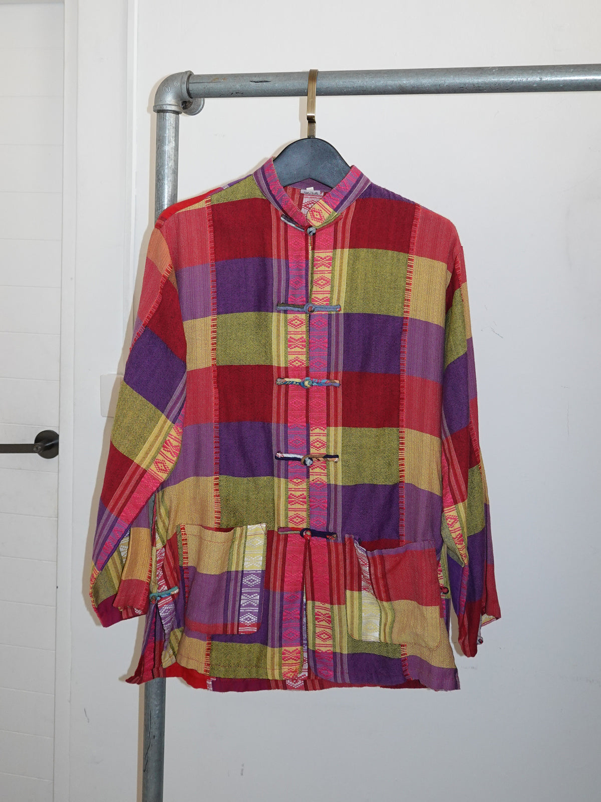 Multicolor Patchwork Mandarin Collar Shirt