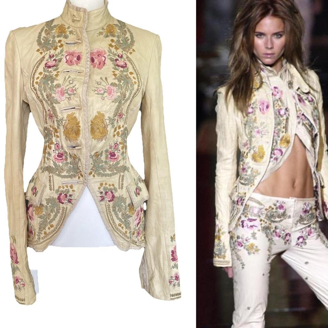 Roberto Cavalli S/S 2003 Vintage Runway Embroidered Floral Leather Jacket