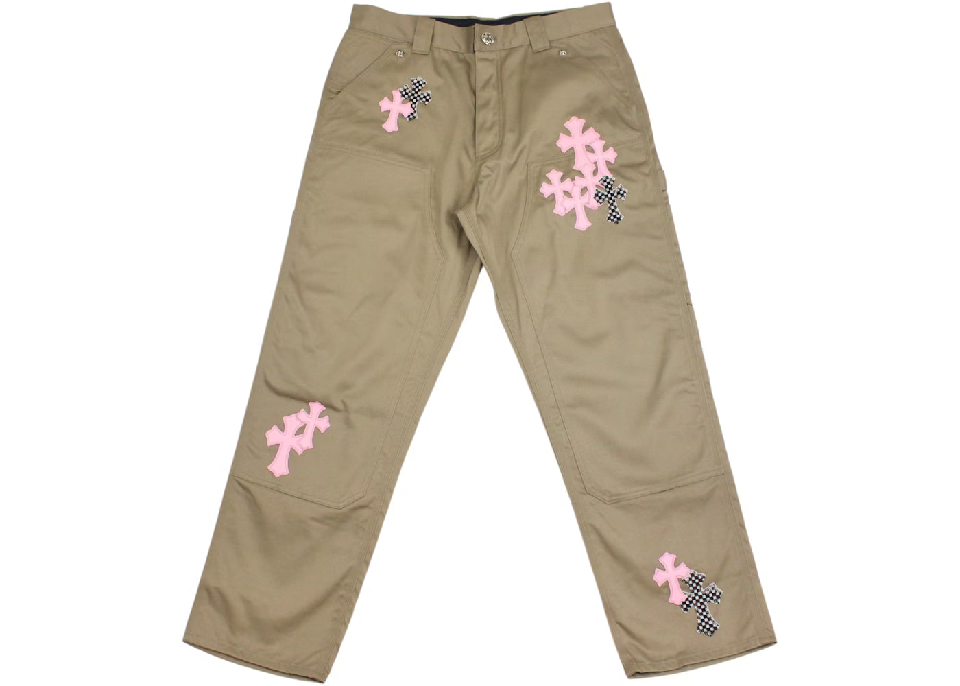 Chrome Hearts Tan Pink & Checkered Cross Patch Carpenter Pants 'beige' - 22 Patches