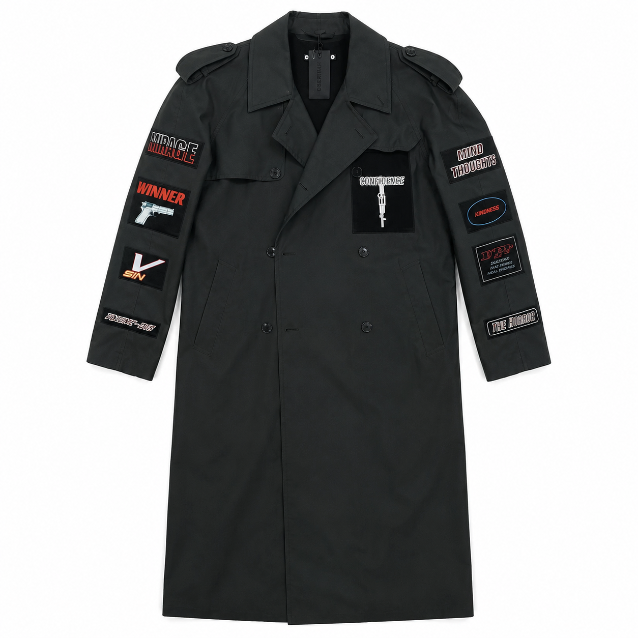 Hyein Seo Black Oversized Trenchcoat with Patches