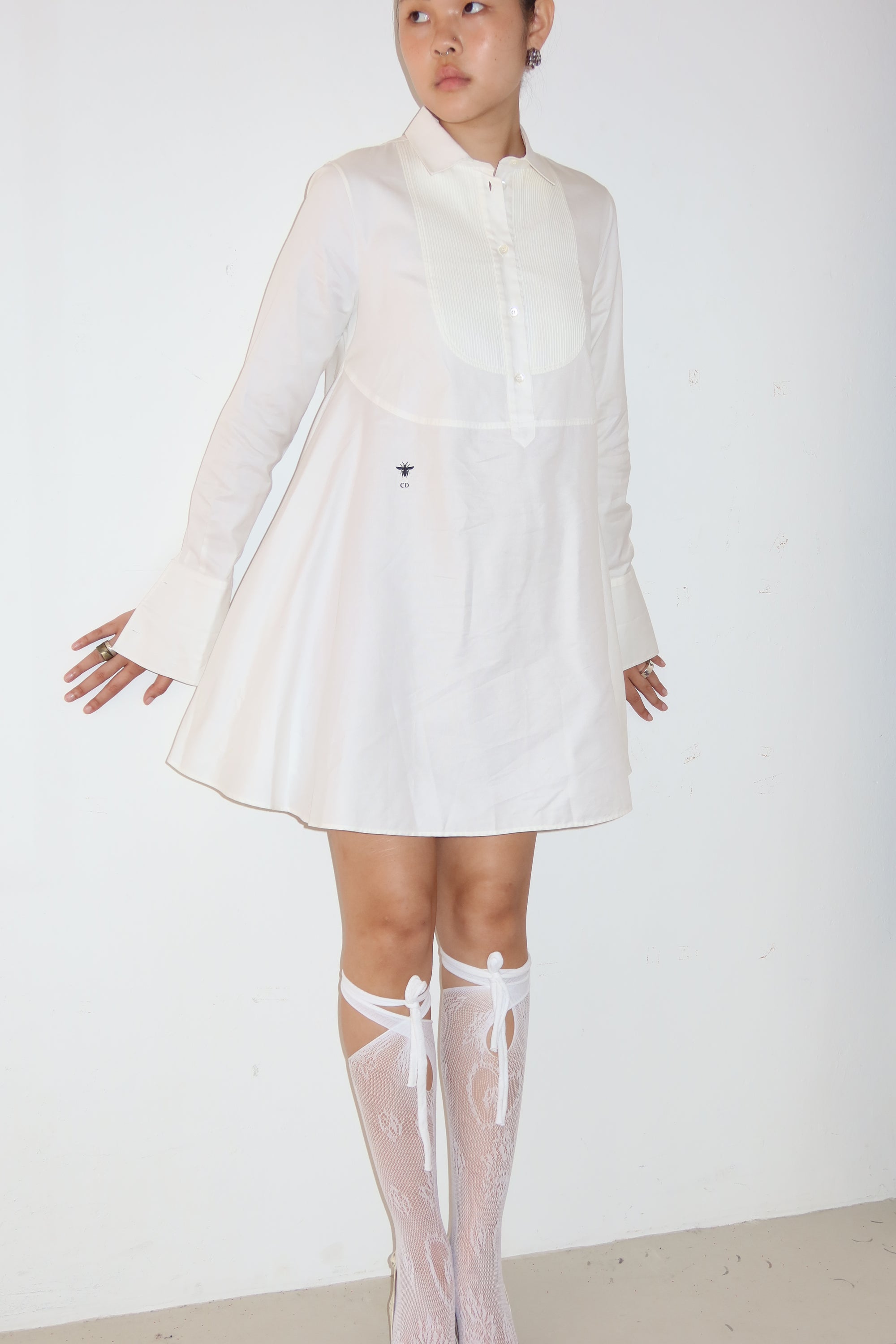 Christian Dior Bee Embroidered Long Sleeve Dress