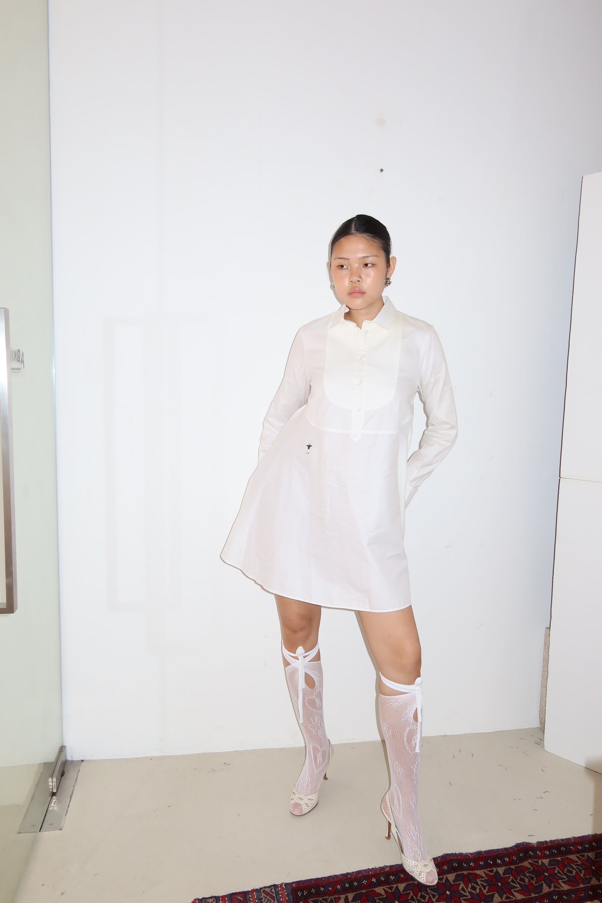 Christian Dior Bee Embroidered Long Sleeve Dress