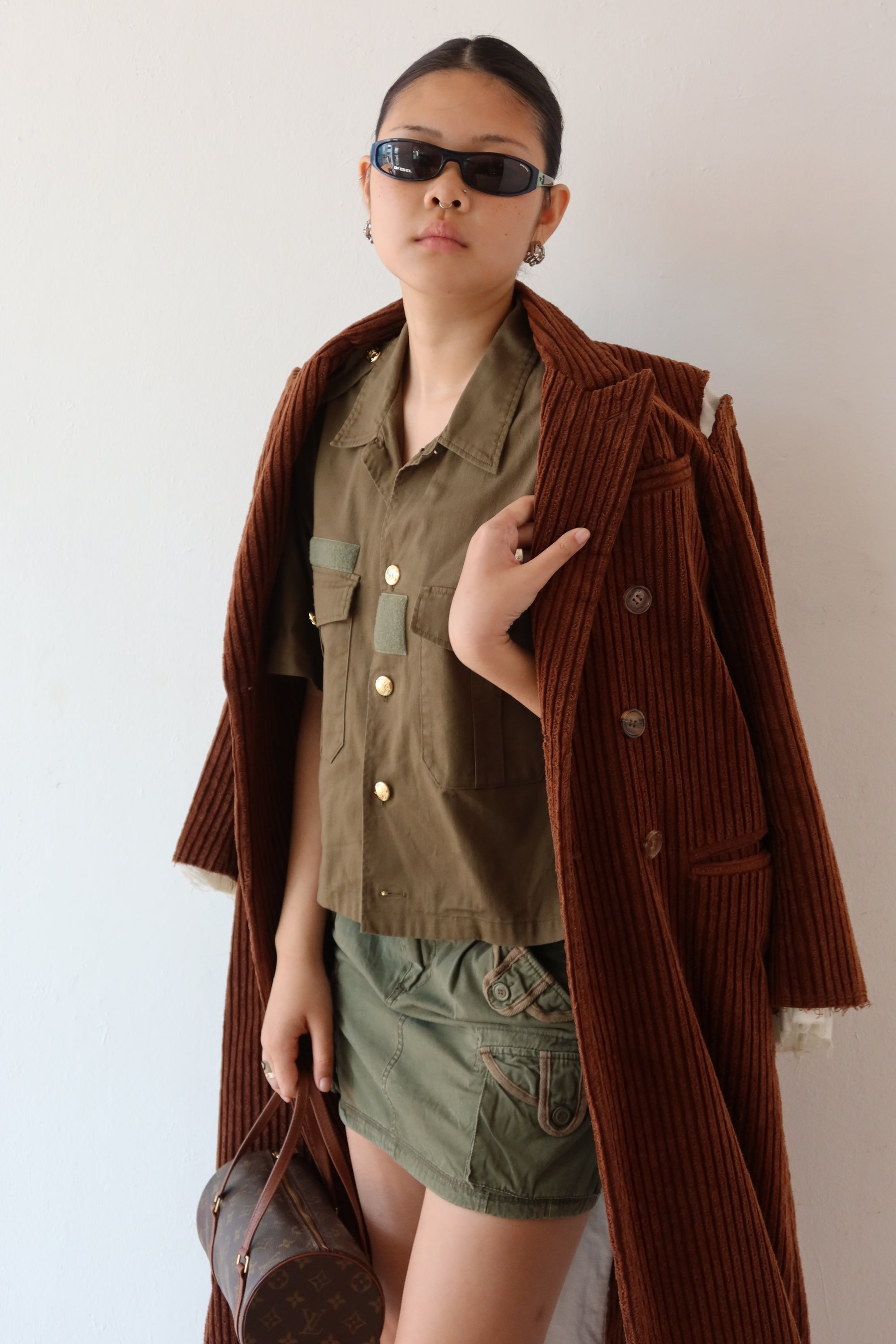 Celine Military-style Button Up Cropped Shirt in Khaki Green
