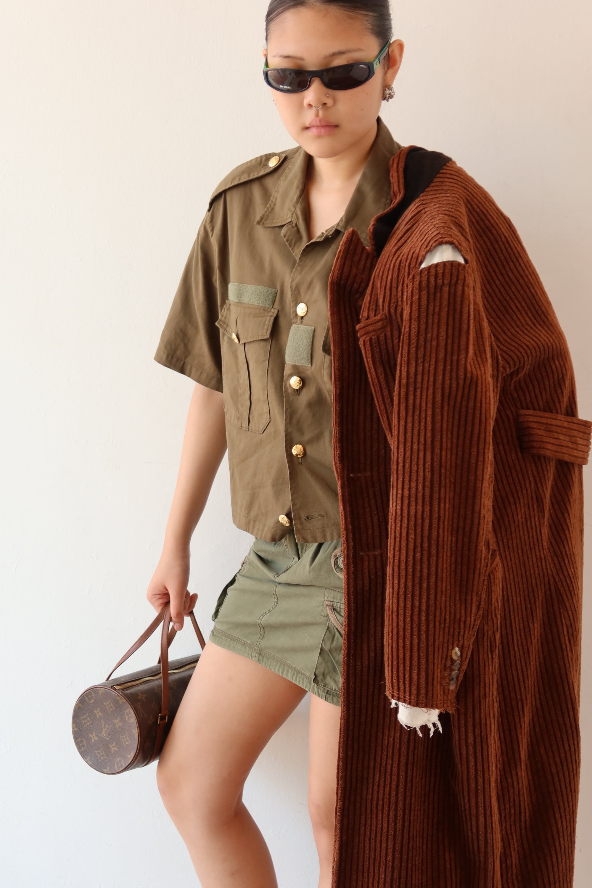 Celine Military-style Button Up Cropped Shirt in Khaki Green