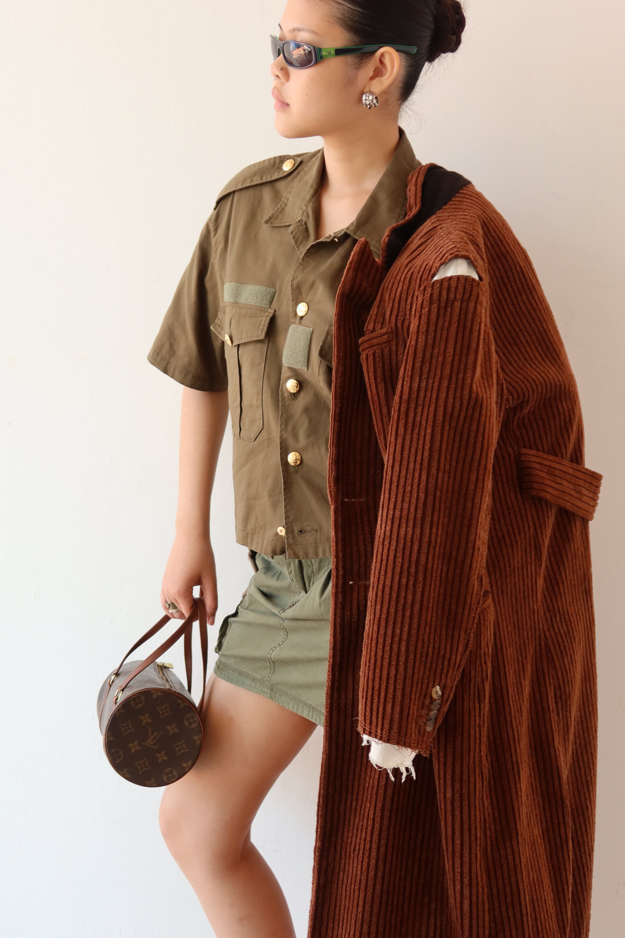 Celine Military-style Button Up Cropped Shirt in Khaki Green