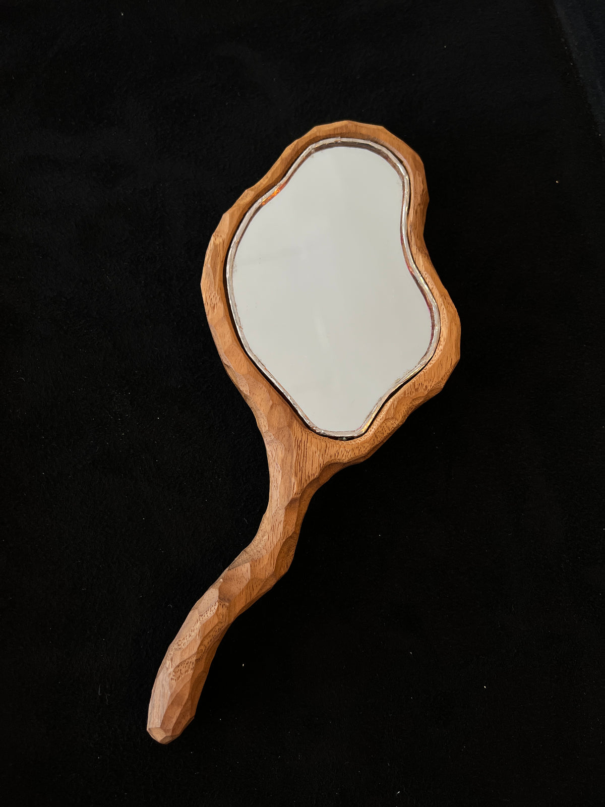 Carved Wood Hand Mirror -