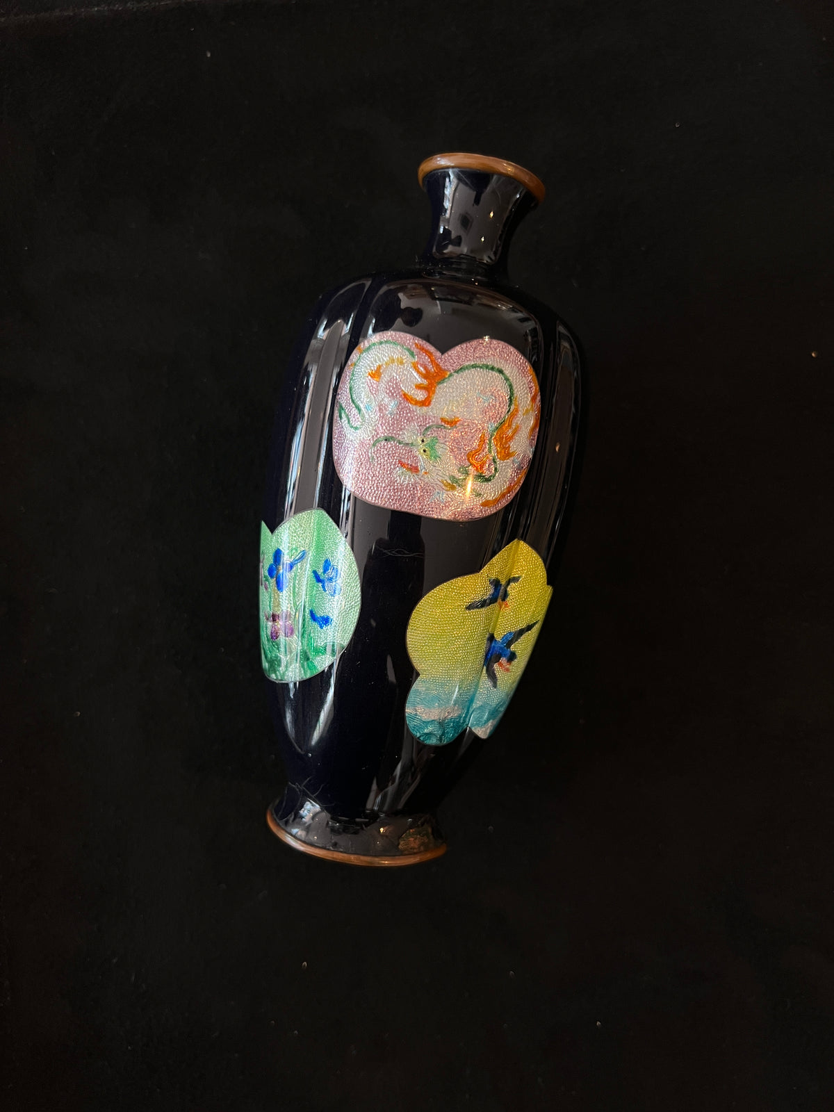Japanese Black Enamel Miniature Vase -