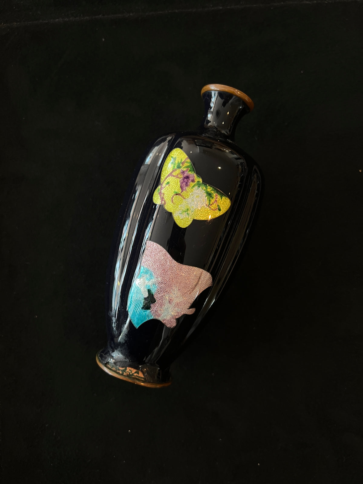 Japanese Black Enamel Miniature Vase -