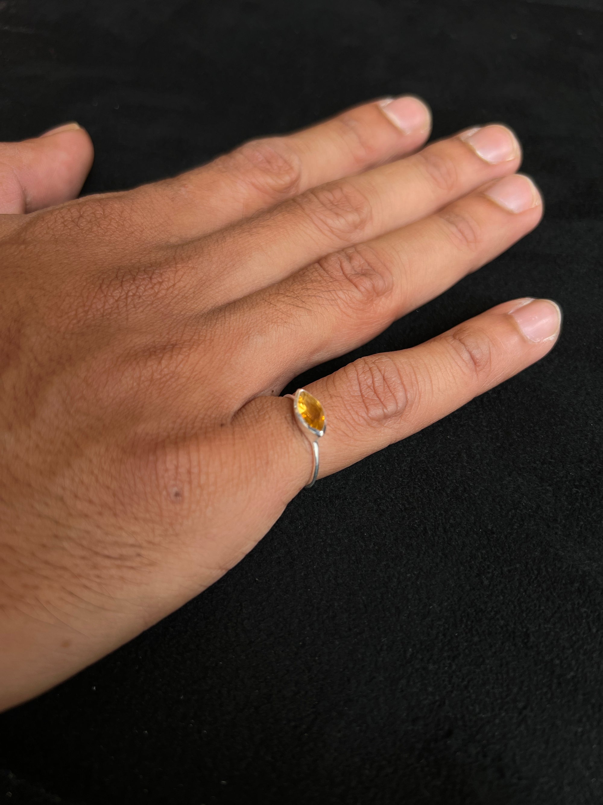 Silver Ring with Marquise-Cut Yellow Citrine Gemstone